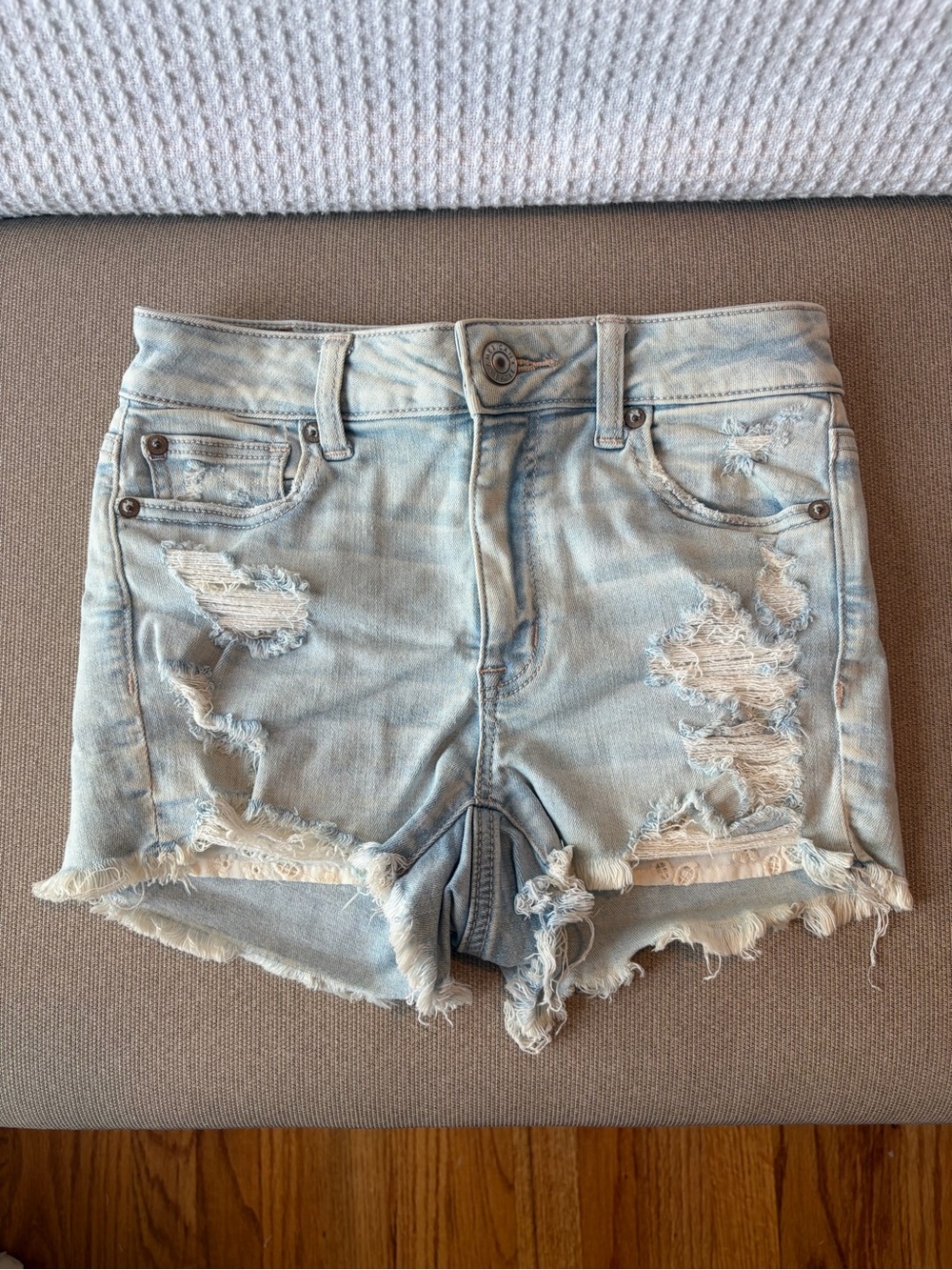American Eagle Outfitters Light Blue Distressed Denim Cutoff Shorts
